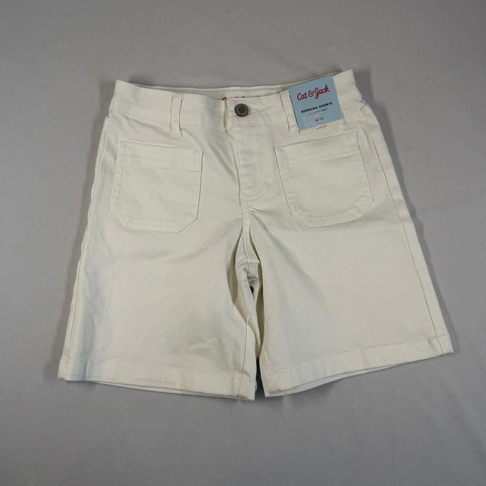 Cat & Jack Kids White Bermuda Shorts Adjustable‎ Waist Medium 8 New
